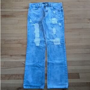 Distressed Carbon Black Jeans 32x32 Blue Pants Light Faded Stone Wash Loose